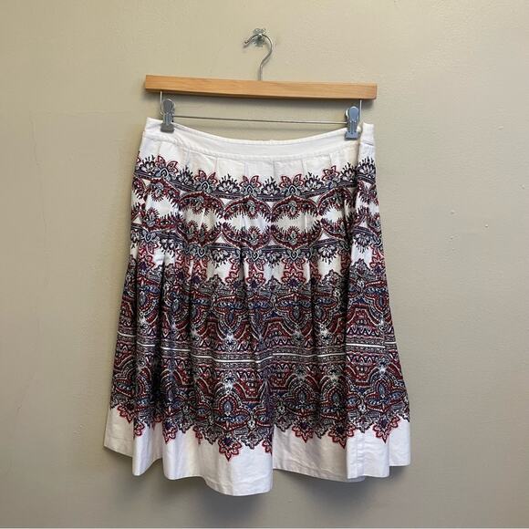 Talbots 10 fit & flare midi skirt white red blue bohemian classy elegant - Picture 1 of 7